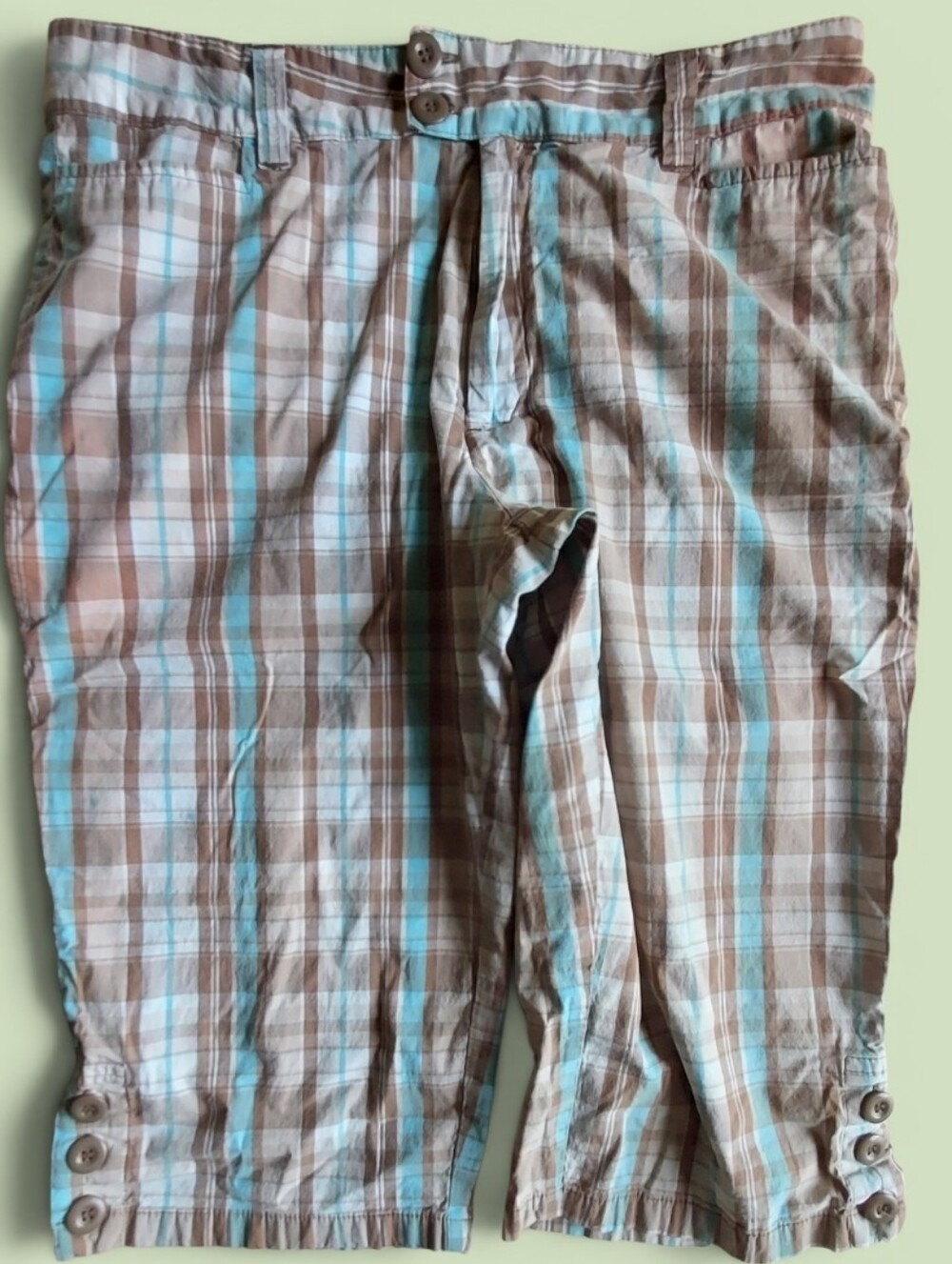 Nick & Sarah STRETCH Plaid Bermuda Shorts Size M Brown Blue